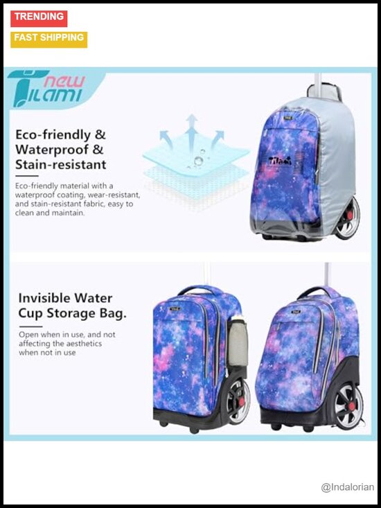 19 inch Rolling Backpack with Wheels Laptop Bookbag for Teens Travel